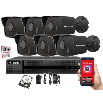 ZESTAW MONITORINGU IP Hikvision HiLook NVR-8CH-4MP/8P + 6x IPCAM-B4 BLACK 4MPX 2.8mm IR30 1TB